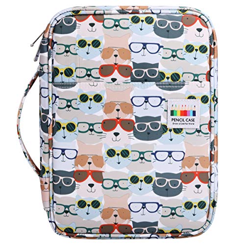 220 Colored Pencil Case Multi Pencil Holder Large Capacity Pen Organizer Bag for Watercolor Pencils, Markers,Gel Pens, Highlighters, Brushes, Great Gift for Students Painter Writers (Eyeglass cat)