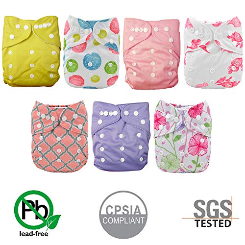 Pink Blossom Baby Cloth Pocket Diapers 7 Pack, 7 Bamboo Inserts, 1 Wet Bag by Nora's Nursery - Thumbnail 2