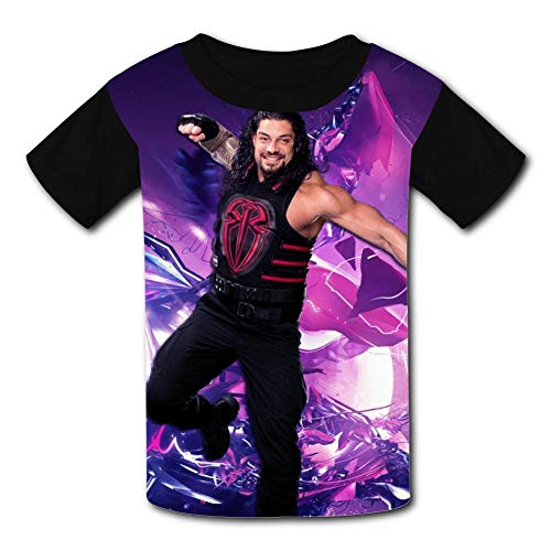 T-Shirt Short Sleeve Kids Tee Shirt Roman-R-Reigns Sport Tshirt for Girls&Boys Black