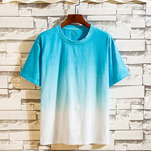 NIUQI Men's Summer New Cotton Linen Shortsleeved Short Pant Fashion Gradual Color Suit