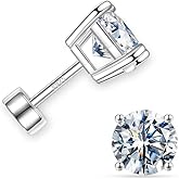 MOOSEA 0.2-2ct Moissanite Flat Back Earrings, Moissanite Earrings Screw Back, 925 Sterling Silver Earring for Women Men