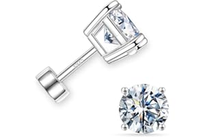 MOOSEA 0.2-2ct Moissanite Flat Back Earrings, D Color VVS1 Clarity Lab Created Moissanite Earrings Screw Back, 18K White Gold Plated Solid 925 Sterling Silver Earring for Women Men