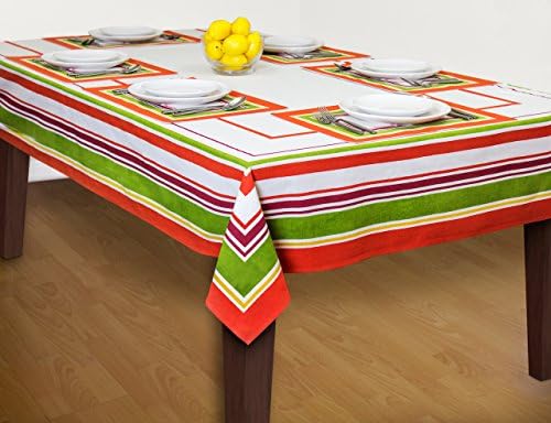 Fiesta Table Linen Bundle - One Rectangular Tablecloth (60 x 120 Inches) and Set of 6 Placemats (12 x 19 Inches)