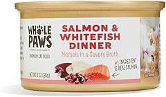 Whole Paws, Wet Cat Food, Salmon & Whitefish Dinner in Savory Broth, 3 Ounce