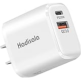 USB C Fast Charger, Hadisala 20W Dual-Port PD USB C/QC 3.0 Wall Charger, Portable Travel Power Adapter Cell Phone Charger Com
