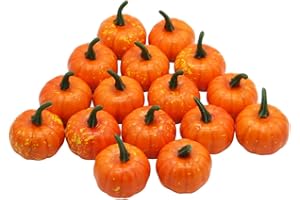 Yofit 16 Pcs Artificial Fruit Fake Mini Pumpkins for Halloween House Party Decoration (Orange)