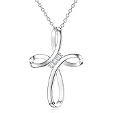 MOLICACI S925 Silver Infinity Cross for Women, 0.08 ct.tw Lab Grown Diamonds Cross Necklace 925 Sterling Silver for Women, for Birthday Christmas Baptism Ladies, 18+2 inch