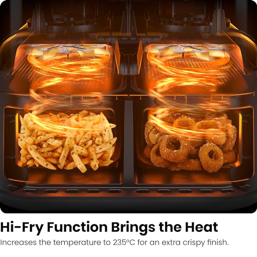 CHEFMAN 5.6L Dual Air Fryer Oven, Dishwasher Safe Frying Baskets, Double Air Fryer with Sync Finish, Hi-Fry, Auto Shutoff and Easy View Windows, Black