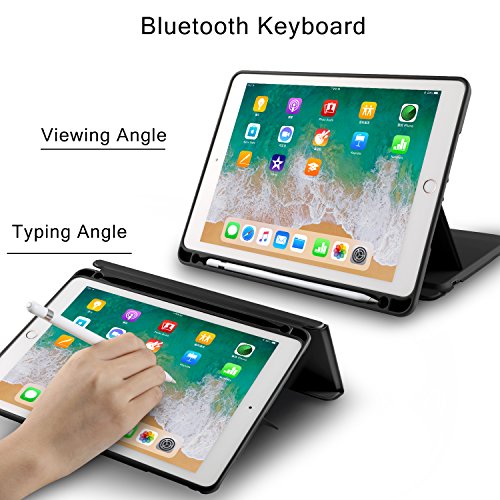IVSO Apple New iPad 9.7 inch Wireless Keyboard Case, Ultra-Thin Stand Keyboard Case with Pencil Slot for New iPad 9.7 2018/2017/iPad Pro 9.7/iPad Air 2/iPad Air Tablet (Black)