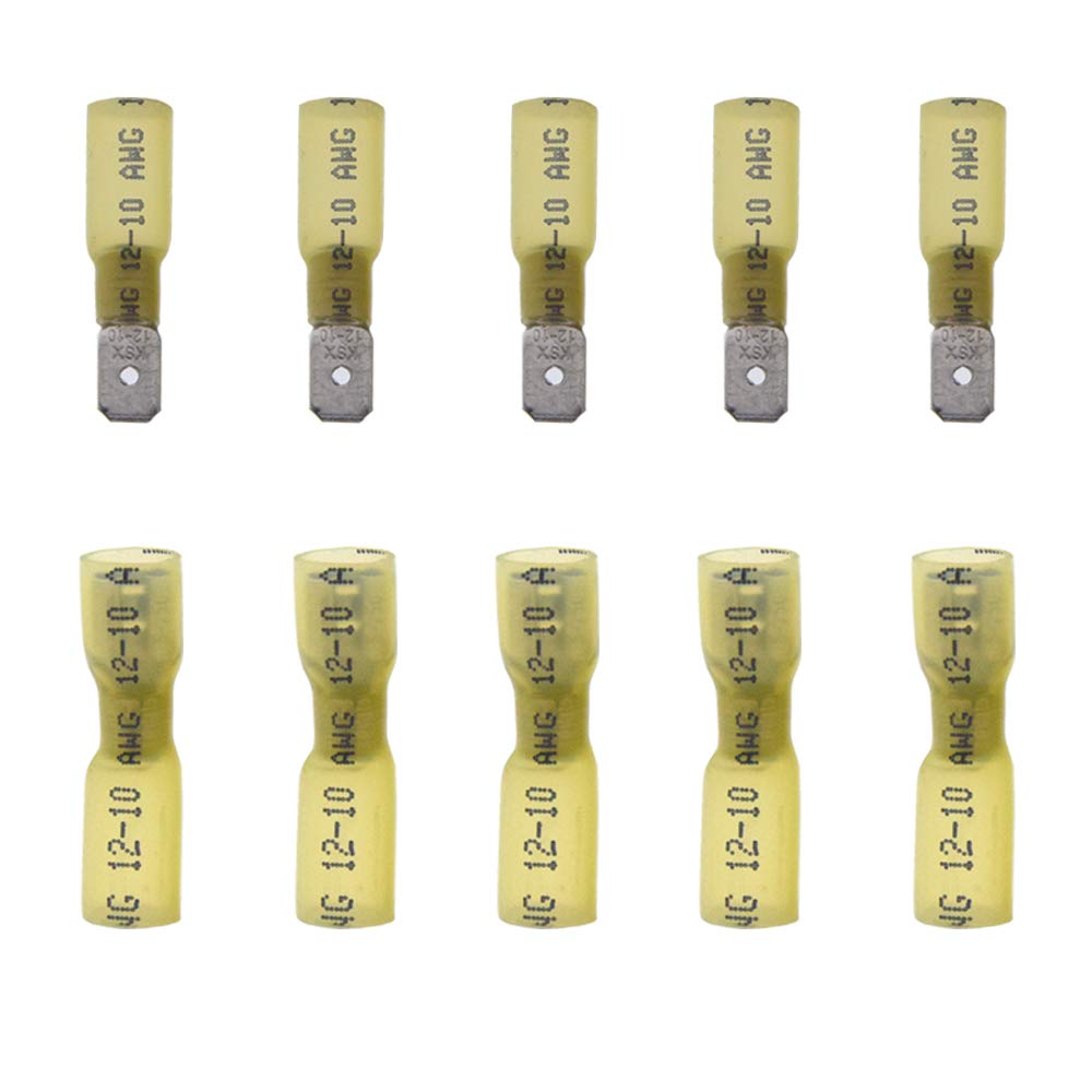 Yosawo 100 pieces Fully Insulated Heat Shrink Spade Connectors Quick Disconnect Female/Male Wire Crimp Terminals 12-10 AWG Yellow (RSGMY)