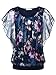 BAISHENGGT Women's Flouncing Flared Short Sleeve Mesh Blouse Top Large Navy-Floral