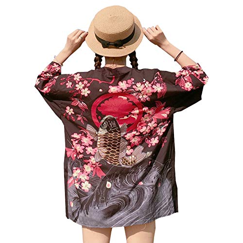 Japanese Traditional Costumes Sakura Kimono Cardigan Man Womanr'S Beach Robe Bushido,White,XXL
