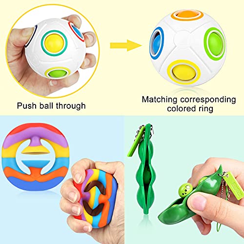 Sensory Fidget Toy Set, 37pcs Fidget Box Stress Relief Toy, Fidget Toy Pack with Bubble Infinity Cube Marble Mesh, Fidget Set with Bag for Adults Kids Autistic ADHD Toys Birthday Party Favors (Pink)