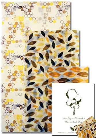 Organic Bees Wraps - Assorted Sizes Pack (Small, Medium, Large) - Eco-Friendly, Reusable, Sustainable & Washable - Plastic Free & Biodegradable