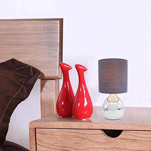 WERFACTORY Mini Touch Control Table Nightstand Bedside Lamps White Fabric Shades 4 Stage W15H30CM Modern Chrome Small Table Desk Reading Light (WHITE 1PACK) (GREY-2PACK)