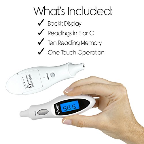 Vive Precision Tympanic Thermometer - Digital In Ear Temperature, Fever Checker for Baby, Kids, Adults - Accurate Mini Medical Quick Reading Device For Infant Babies, Elderly Senior, Pet, Dog, Cat
