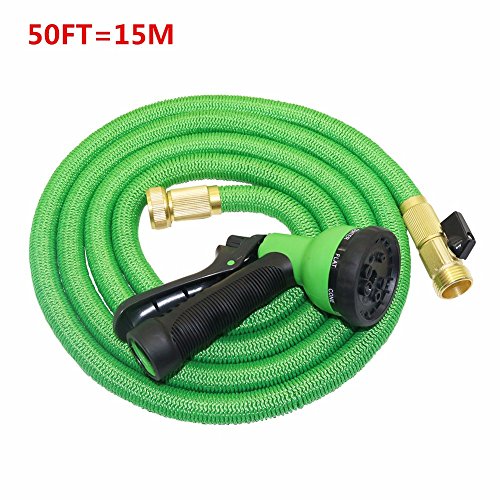 INorton 50FT Garden Hose, Expandable Magic Flexible Hose, Brass Connector and 8-pattern Nozzle for Watering Plants,Showering Pets,Cleaning Patio,Cleaning Car