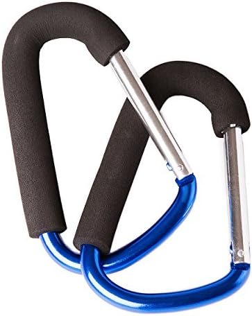 MumnBub X-Large Aluminium Stroller Hook - 2 Pack (Blue) Stroller Accessories - Multipurpose Utility Clips for Busy Mommy - Ideal for Hanging Diaper bag, Shopping bag, Groceries - Holds Upto 30 LBS