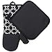 Heat Resistant Hot Oven Mitts & Pot Holders for Kitchen Set with Cotton Neoprene Silicone Non-Slip Grip Set of 2, Oven Gloves for BBQ Cooking Baking, Grilling, Machine Washable (Black Neoprene)