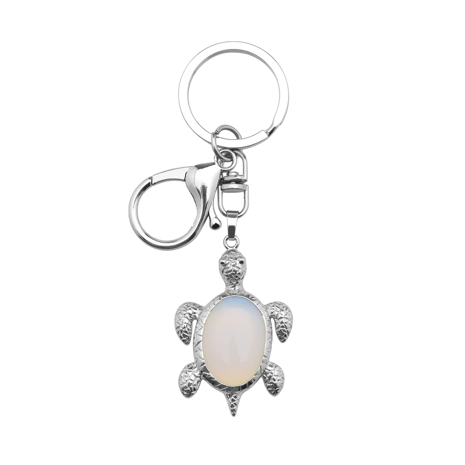 Be In Your Mind Opal Sea Turtle Keyring Energy Stone Gemstone Lobster Clasp Pendant Charm Keychain for Purse Backpack Handbag Mobile Phone Jewelry Accessory