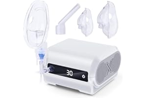 UUX Smart Nebulizer Machine - Low Noise Nebulizer for Adults & Kids with Timer Digital Display and 3 Reusable Masks, Portable Nebulizer for Breathing Treatment, Home Use and Travel