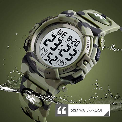 Venhoo Kids Watch Digital Outdoor Sport Waterproof 7 Colors EL-Lights Electrical Watches with Alarm Luminous Stopwatch Casual Child Wrist Watch for Teenager Boys Girls-Army Camouflage - Thumbnail 5