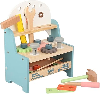 Amazon Com Tomaibaby 1 Set Solid Wood Tool Stand Set For Toddlers And Kids Wooden Workbench Toy For Boys Girls With Toolbox Activity Table Nuts And Bolts Construction Building Sets Toys Games