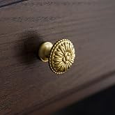 Myxekllo Brass Cabinet Round Knobs, 2 Pack Gold Euro Style Cabinet Knobs