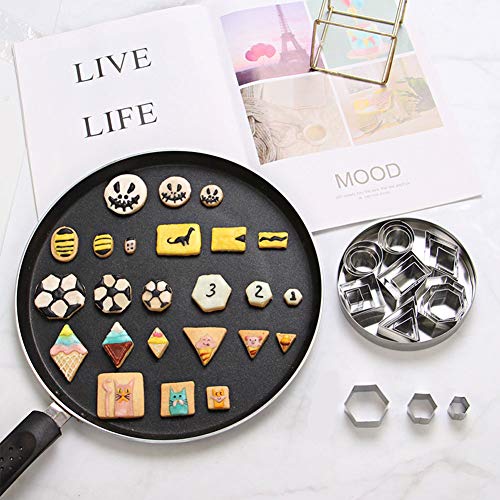 Seacity Stainless Steel Cookie Biscuit Cutter Set with 24 PCS，Mini Geometric Shaped Fondant Molds Include Star Shape, Heart Shape, Flowers Shape and Geometric Shape Pastry Cutter Mousse Cake Molds - Thumbnail 4