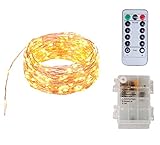 Christmas LED Starry String Waterproof 6AA Battery Case with Remote-120 LEDs 20 ft Copper Wire Lights-Warm White