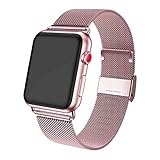 ADWLOF Compatible for Apple Watch Band 42mm 44mm,Stainless Steel Mesh Sport Wristband Loop with Strong Magnetic Closure Strap for iWatch Series 1,2,3,4,Rose Gold