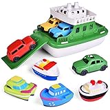 FunLittleToy Toy Boat Bath Toys for Toddlers with 4 Cars Toys and 4 Bath Boats Squirters