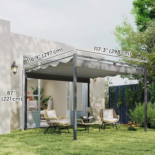 Outsunny 10' x 10' Outdoor Gazebo, Retractable Pergola Canopy with Magnetic Fixture, Free Standing Metal Pergola Kit, UPF30+ Sun Shade Shelter, Grey