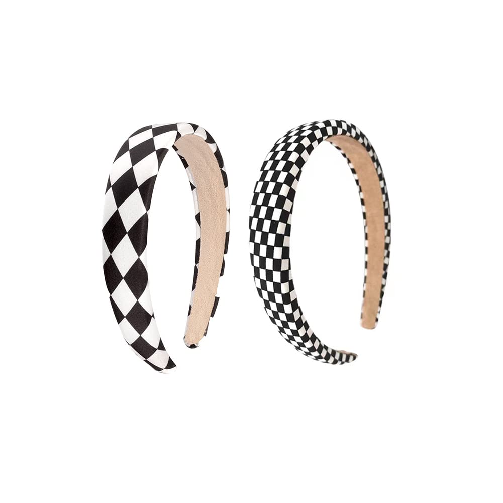 Hairband for Women Plaid Hair Accessories for Women Black and White Check Headband Hair Hoop for Girls 2 Pcs