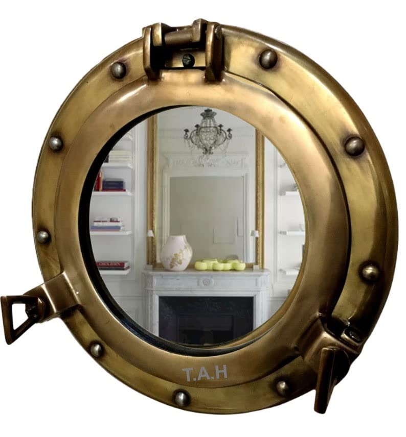 Antique Brass Porthole Mirror Aluminium Porthole 15" Wall Hanging Nautical Home Decor