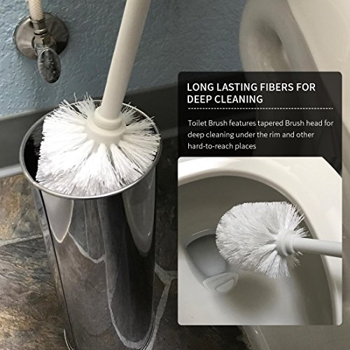 Stainless Steel Cylindrical Toilet Brush Holder with Canister, Matte Finished, for Household Bathroom Accessory - Thumbnail 5