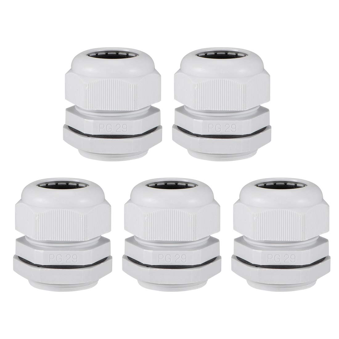 sourcing map 5Pcs PG29 Cable Gland 13mm-24mm Wire Hole Waterproof Nylon Joint Adjustable Locknut with Washer White