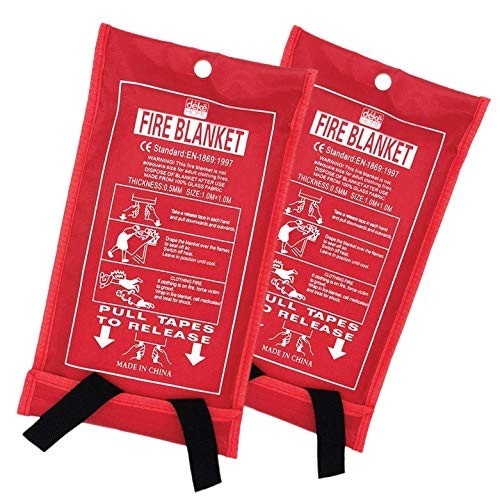 Deke 2 Pack fire Blanket Fiberglass Emergency Blanket Suppression Blanket. Flame Retardant Blanket Emergency Survival Safety. Cover for Kitchen, Fireplace, car, Office, Warehouse (39×39″)