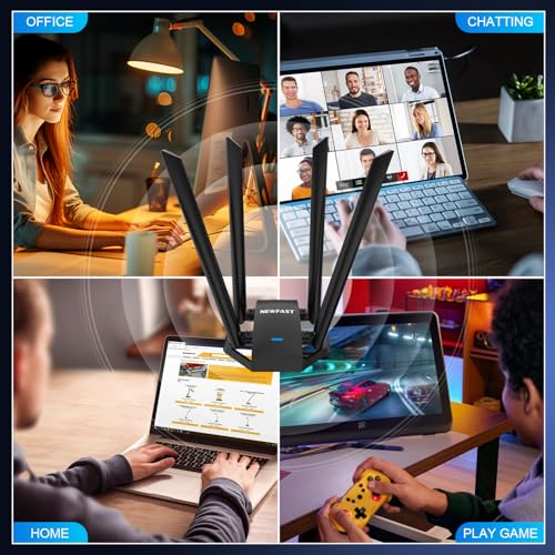 NEWFAST 1300Mbps USB WiFi Adapter for Laptop/PC Dual Band WiFi Dongle for Win 11/10/8/8.1/7, 4x 6dBi High Gain Antennas, Wireless Network USB3.0 Wireless Adapter, 802.11ac/b/g/n