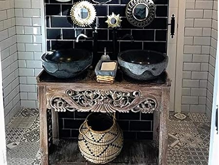 Tayasia Consola Exotica Tallada De Madera De Teca Mueble De Bano Exotico Amazon Es Hogar tayasia consola exotica tallada de