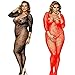 LOVELYBOBO Womens Fishnet Long Sleeve Bodystockings 2-Pack Striped Lingerie Bodysuits Tights Plus Size (Black+Red)
