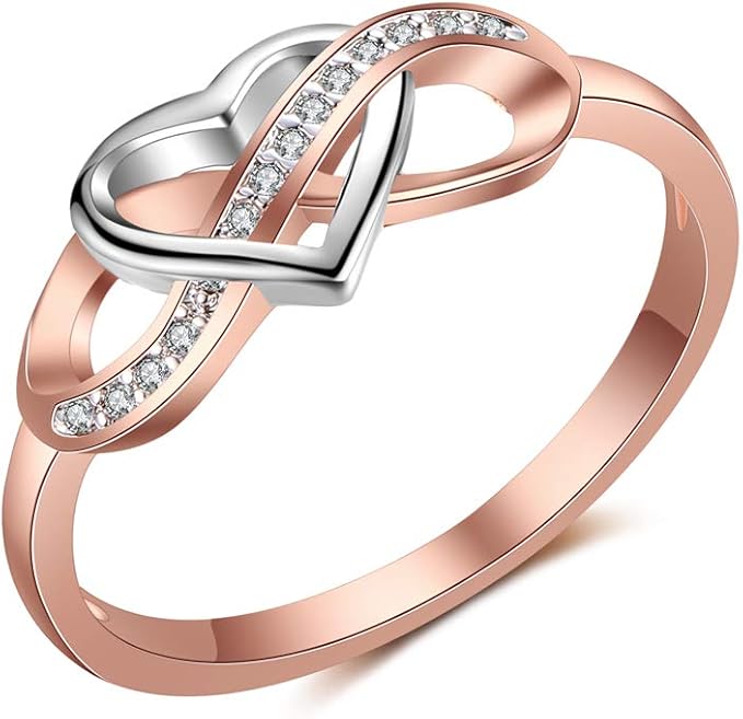 Czjewelry 2Tone Infinity Heart Promise Ring for Women Teen Girls Rose Gold and White Gold