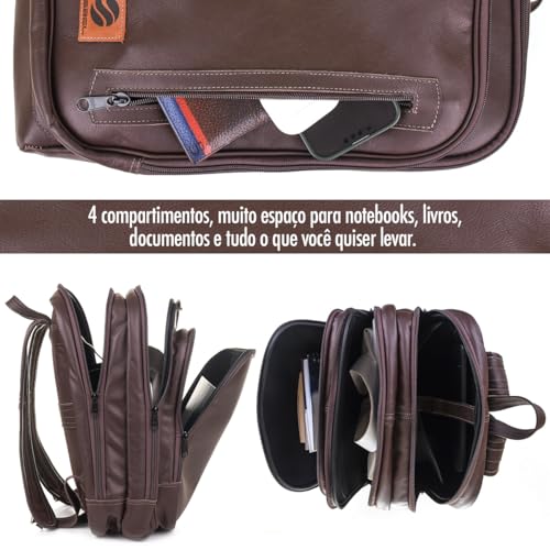 Mochila Couro Legítimo Natural Notebook Executiva Preto Masculina Premium Bisbel 44x33x18cm