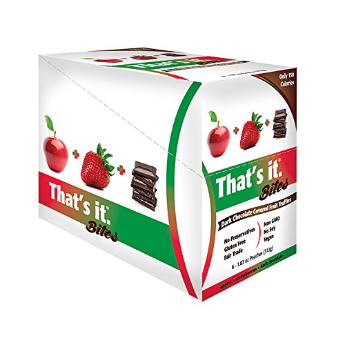Apple + Strawberry That’s It. Fruit Bites | Dark Chocolate Covered Fruit Truffles | 100% Natural Great Tasting Real Fruit | Vegan, Gluten Free, Paleo, Kosher, Non GMO, No Preservatives | 6 Pouches