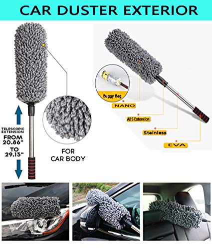 Meago Car Duster Exterior, Ultimate Car Cleaning Kit Lint Free with Long Extendable Handle for Motorcycle/Truck/ATV/UTV(7 Pack)