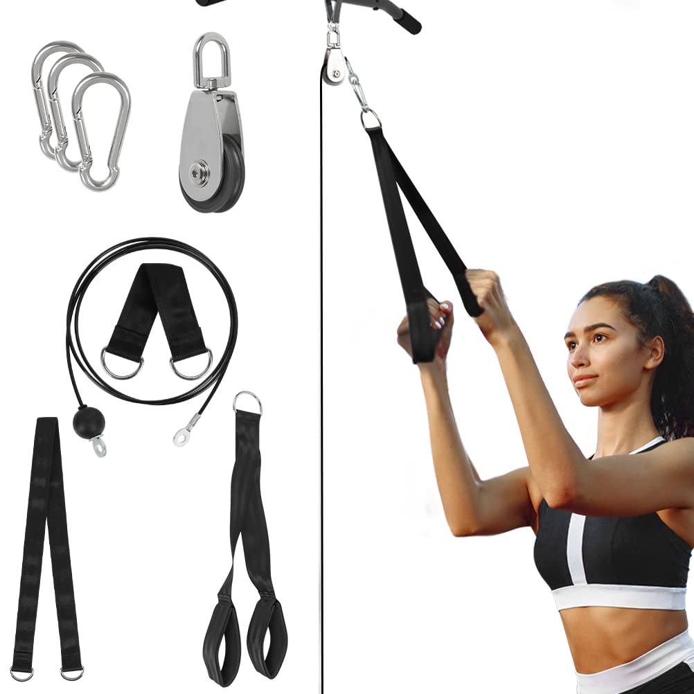 CENBEN 8 PCS Pulley Cable Machine System, 2M DIY Fitness Pulley Cable System Home Gym Equipment Cable Pulley System for Lat Pull Downs, Tricep Extensions, Fitness Workout Equipment