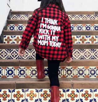 Kids Little Boys Girls Baby Letters Print Long Sleeve Button Down Red Plaid Flannel Shirt (2T, Red)