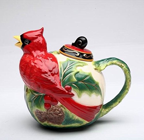 Cosmos Gifts Holiday/Seasonal Ceramic Cardinal Teapot, 5-1/4-Inch