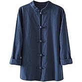 Kedera Women's Linen Shirts Retro Mandarin Collar Chinese Frog Button Tops Blouse