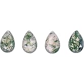 YASHEE 4 Pcs Natural Moss Agate Pear Shape, Portrait Cut Gemstone Wholesale Lot, Jewelry Making Loose Gemstone, Polished Minerals, DIY, Wire Wrapping, Healing Crystals, Bulk Gemstone Deal 8X5X2 MM
